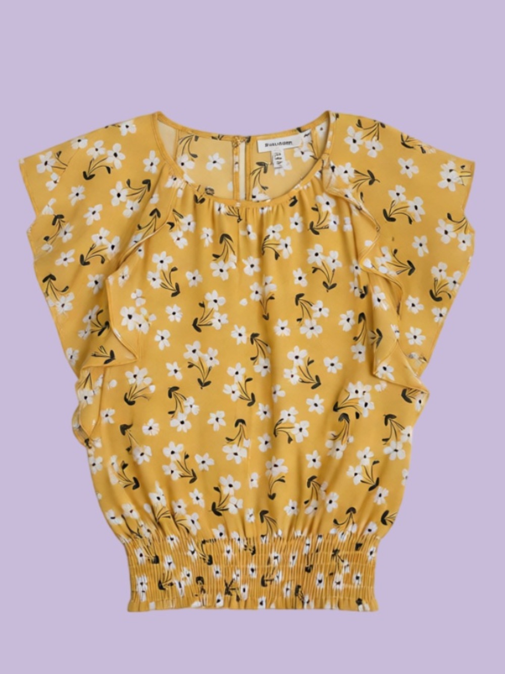 Monteau Mustard Yellow Floral Ruffle Sleeve Top